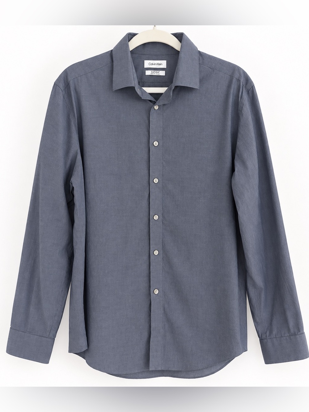 Calvin Klein Men’s L Blue Supima Cotton Stretch Slim Fit Dress Shirt Office